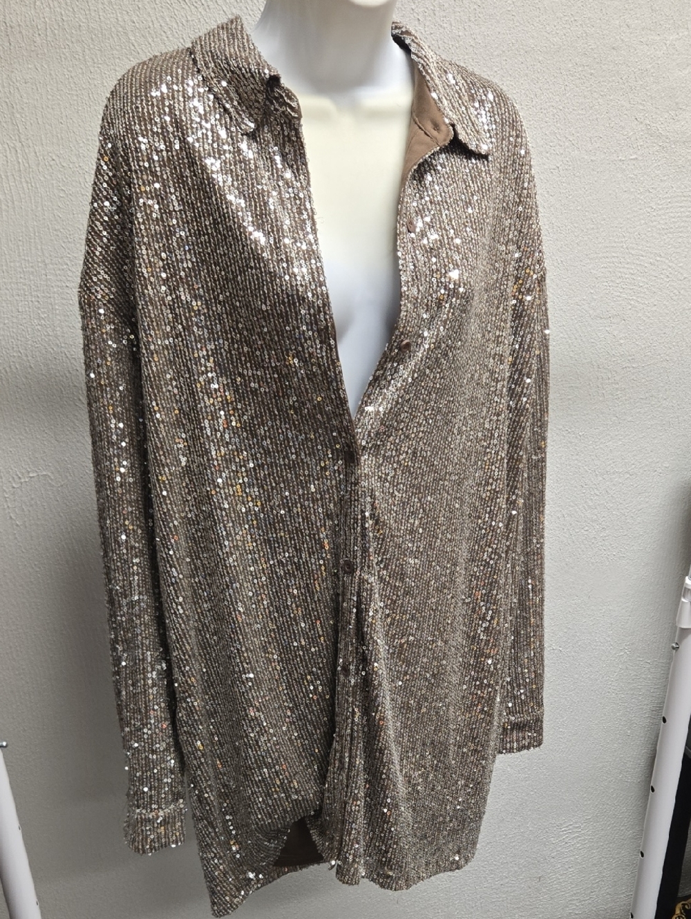 Sequin Button-Down Shirt - Champagne Sparkle
